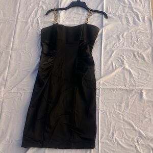bebe Black Strapless Dress with Gold Chain Accents